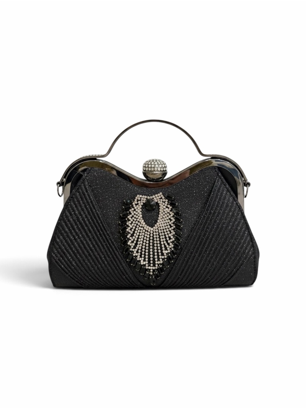 Rhinestone Kisslock Evening Bag with Crossbody Chain - Picture 9 of 10